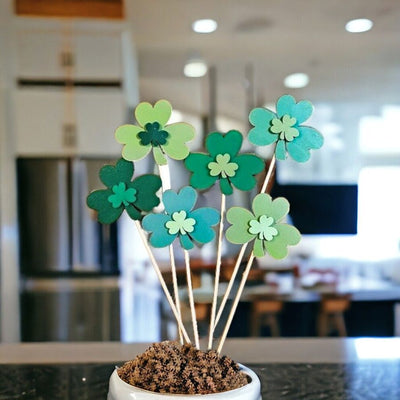 Mini Shamrock Duo Plant Stakes Bunch makes a great St. Patrick's Day Decoration.
