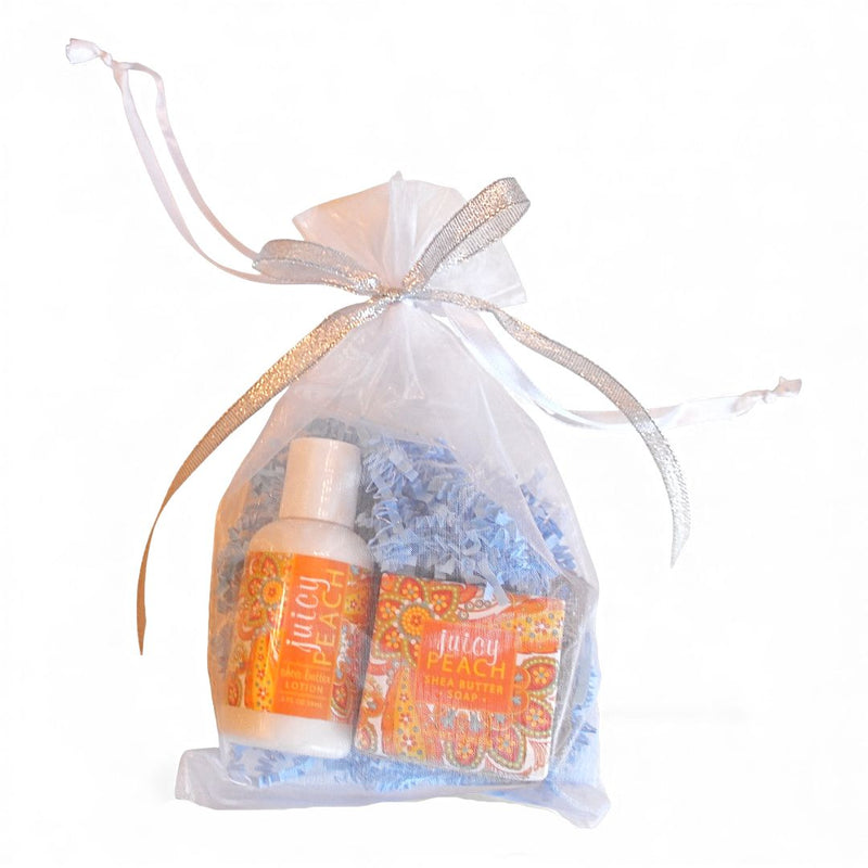 Juicy Peach Mini Soap, Lotion, and Soap Saver Gift Bag. 