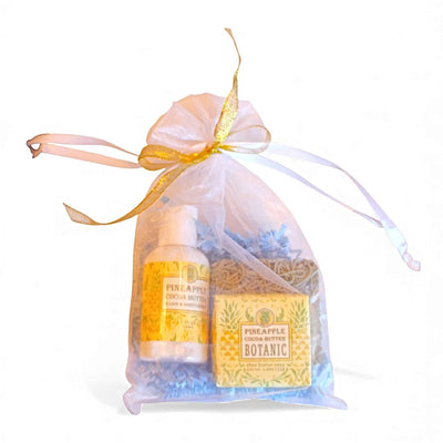 Harvest Array's Pineapple Cocoa Butter Mini Soap, Lotion, and Soap Saver Gift Bag.  