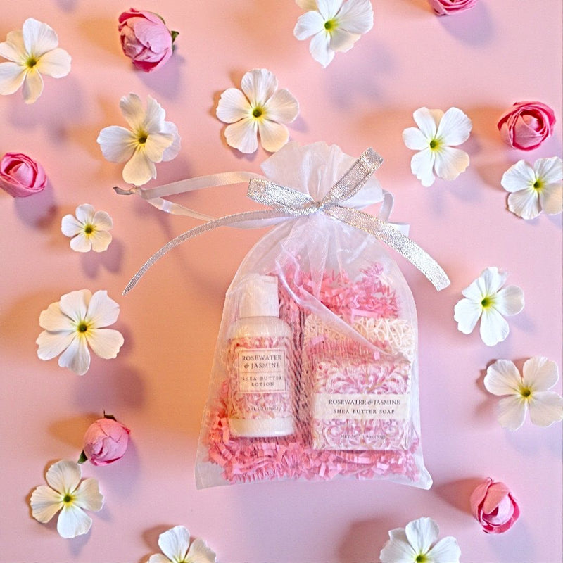 Indulge in the scent of Rosewater & Jasmine shea butter lotion and soap as a gift to yourself with Harvest Array&