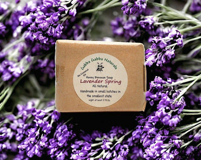 All-Natural Honey Beeswax, Lavender Spring, Bar Soap is handmade in small batches. It does not contain coconut oil. Available online at harvestarray.com.