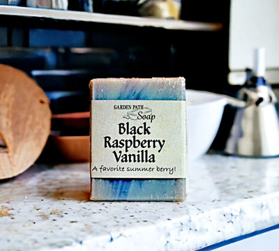Amish Made Black Raspberry Vanilla Herbal Lye Soap available at harvestarray.com.
