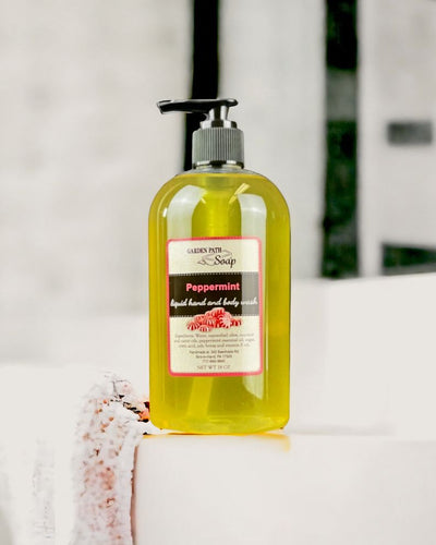 Peppermint Garden Path Soap Liquid Hand and Body Wash. Made in the USA. Purchase online at Harvest Array.
