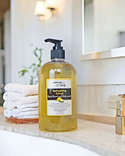 Harvest Array's Refreshing Citrus Garden Path Soap Liquid Hand and Body Wash is perfect for the kitchen.