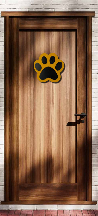 Pick your team colors and display your team pride with this Wooden Paw Print Door Hanger