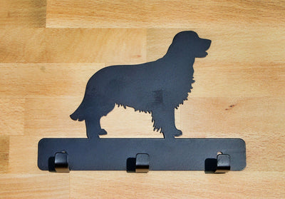 Metal Dog Leash Holder with silhouette of a Golden Retriever dog.
