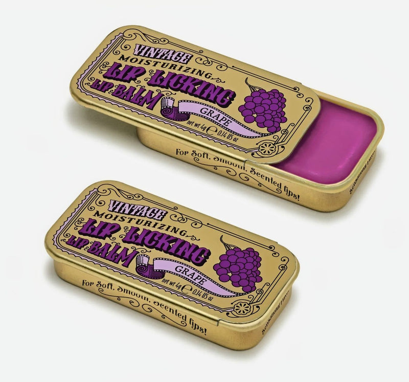 Grape Lip Licking Lip Balm in Vintage Slider Tins now at Harvest Array