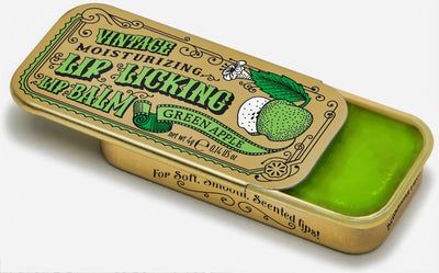 Green Apple Lip Licking Lip Balm in Vintage Slider Tins just like the we had back in the day!