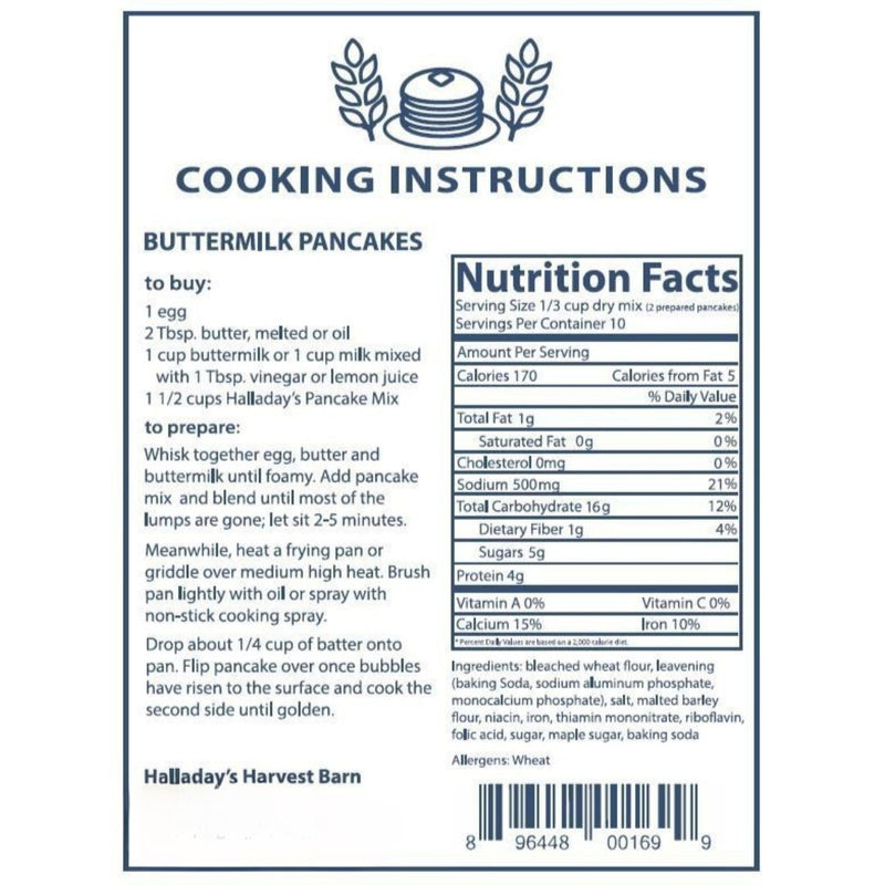 Nutrition and Ingredient Information for Buttermilk Pancake Mix by Halliday&