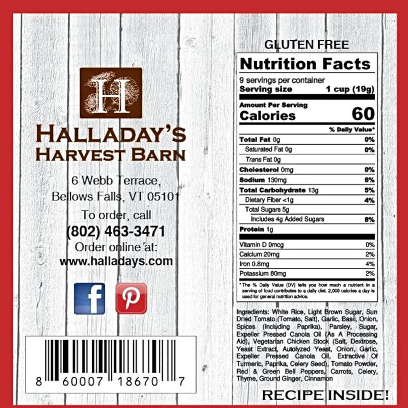 Nutrition label and ingredients for Halladay&