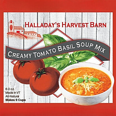 Harvest Array's Halladay's Harvest Barn Creamy Tomato Basil Soup Mix makes 9 cups o soup for the whole family. 