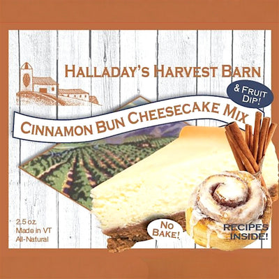Halladay's Harvest Barn Cinnamon Bun Cheesecake Mix is New at harvestarray.com.