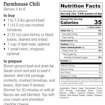 Firehouse Mild Chili recipe card with ingredients and nutrition facts.