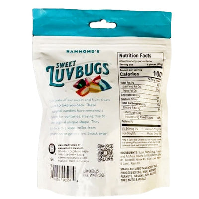 Nutrition information for  Hammond's Sweet Luvbugs candy mix. Order today from harvestarray.com.