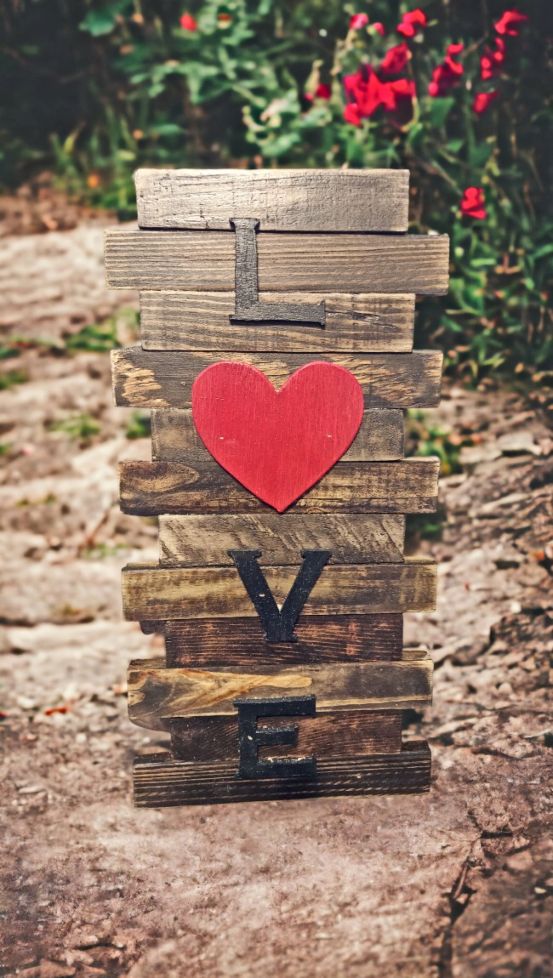 Hand Made Wooden LOVE Sign on Harvest Array