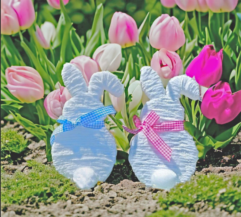 These White Yarn Bunny Decorations for Easter and Spring are so cute From Harvest Array. Each sold separately.