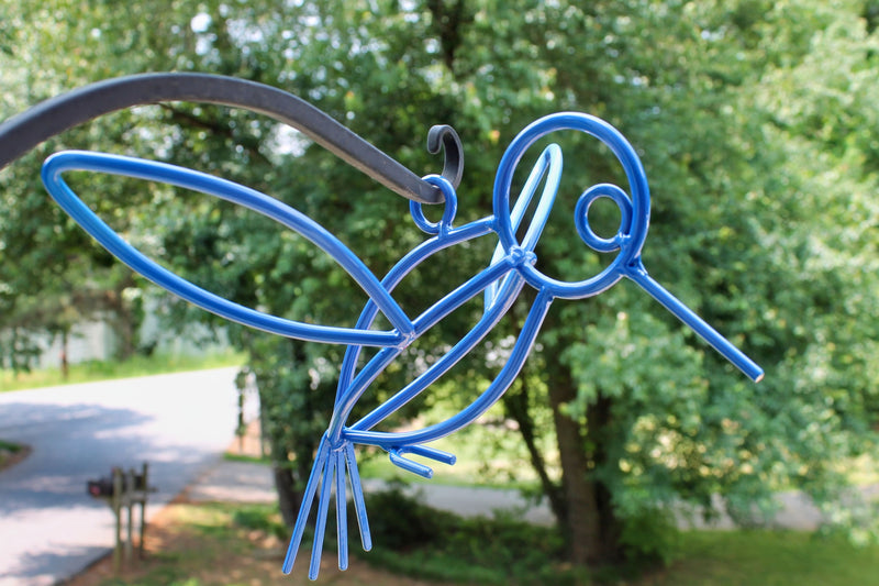 Blue Powder Coated Metal Hanging Hummingbirds