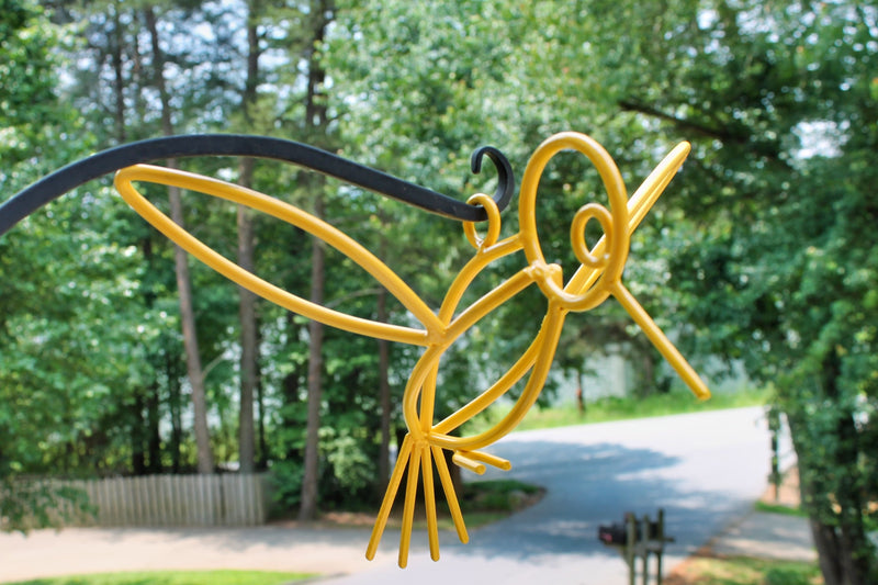 Yellow Powder Coated Metal Hanging Hummingbirds