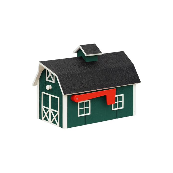Hunter green and white Wooden Barn Mailbox