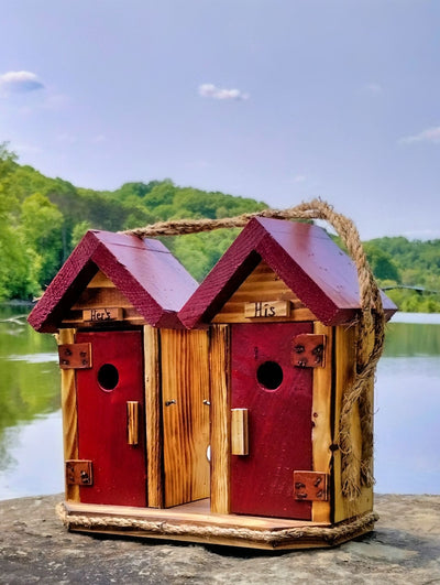 Red Large Double Outhouse Birdhouse by the lake