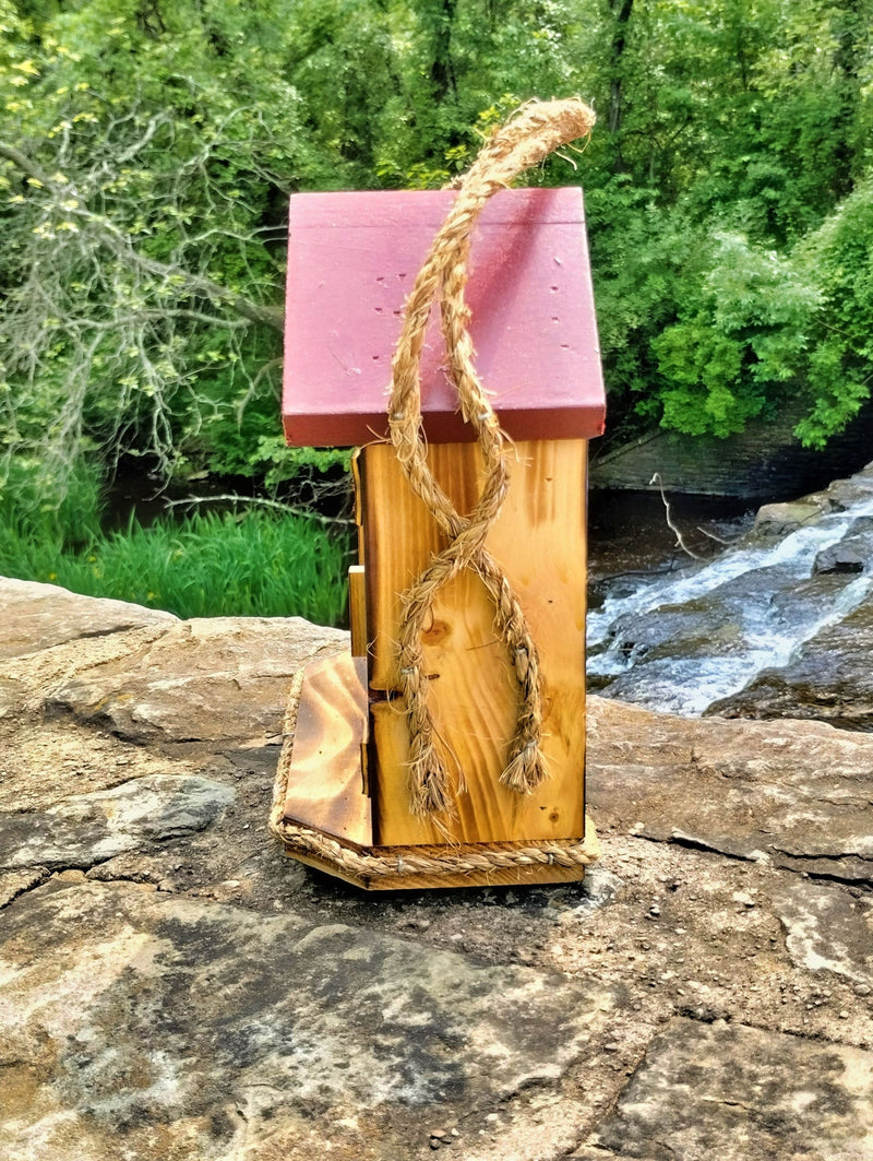 Side view of the red Large Double Outhouse Birdhouse