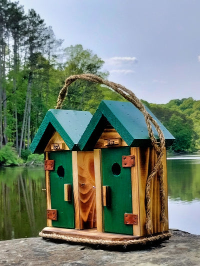 Green Large Double Outhouse Birdhouse by the lake