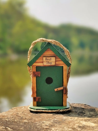 Green Single Outhouse Birdhouse by the lake