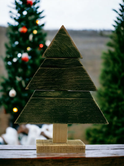 Shop our handmade wooden table top Christmas tree, perfect for your holiday decorations. Add LED lights for a festive display.