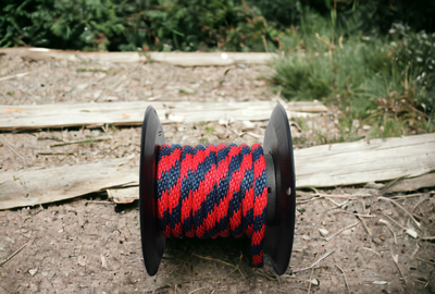 Red and Navy Solid Braided Multifilament Polypropylene Rope in the field