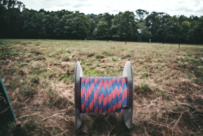 Burgundy and Navy Solid Braided Multifilament Polypropylene Rope on the Farm