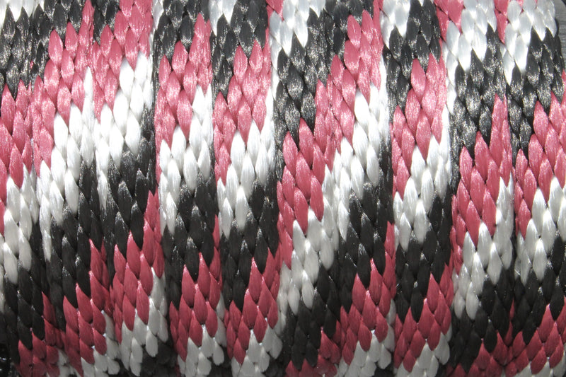 Close up of the Burgundy, Black, & Silver Solid Braided Multifilament Polypropylene Rope