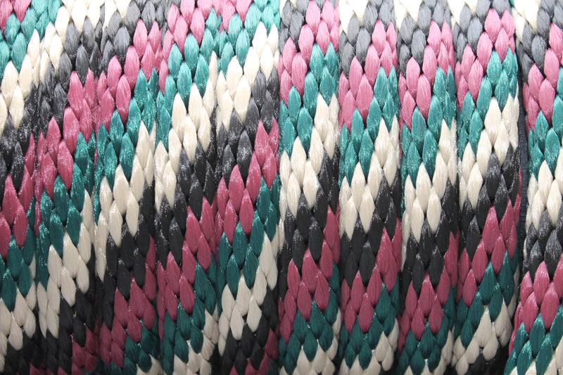 Close up the Burgundy, Black, Hunter Green, and Tan Solid Braided Multifilament Polypropylene Rope