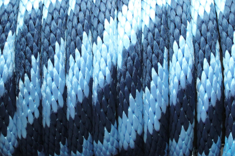 Close up of the Sky Blue and Navy Solid Braided Multifilament Polypropylene Rope