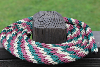 Hunter Green, Burgundy & Tan Solid Braided Multifilament Polypropylene Rope on a post