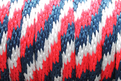 Close up of the Navy, Red & White Solid Braided Multifilament Polypropylene Rope