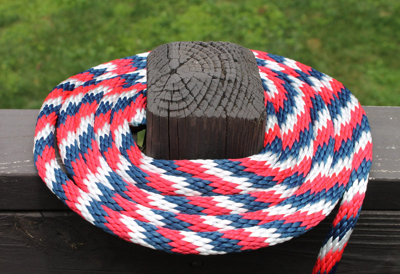 Navy, Red & White Solid Braided Multifilament Polypropylene Rope on the post