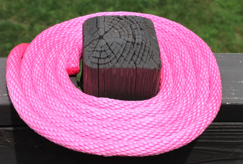 Hot Pink Solid Braided Multifilament Polypropylene Rope on a post