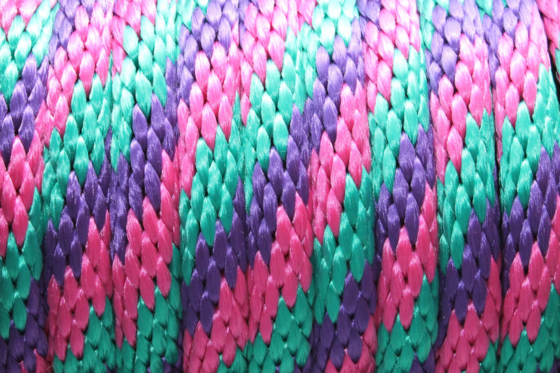 Close up of the Purple, Raspberry and Teal Solid Braided Multifilament Polypropylene Rope