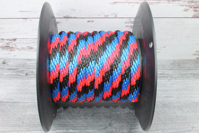 Blue, Red, and Black Solid Braided Multifilament Polypropylene Rope
