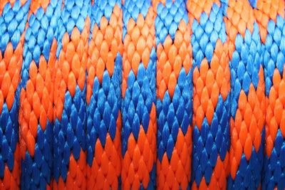 Close up of the Blue and Orange Solid Braided Multifilament Polypropylene Rope
