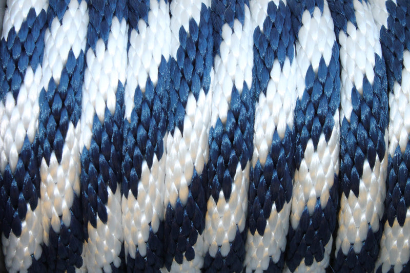 Close up of the Navy and White Solid Braided Multifilament Polypropylene Rope