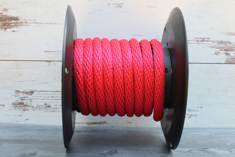 Red Solid Braided Multifilament Polypropylene Rope on the spool