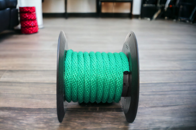 Green Solid Braided Multifilament Polypropylene Rope on the floor