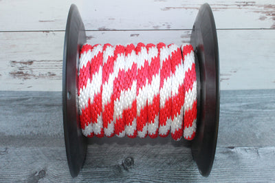 Red and White Solid Braided Multifilament Polypropylene Rope