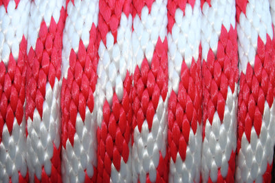 Close up of the Red and White Solid Braided Multifilament Polypropylene Rope