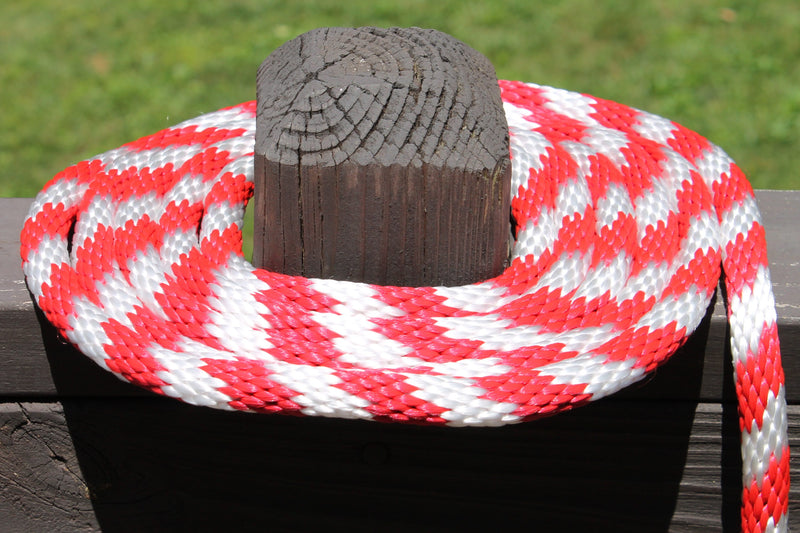 Coiled Red and White Solid Braided Multifilament Polypropylene Rope