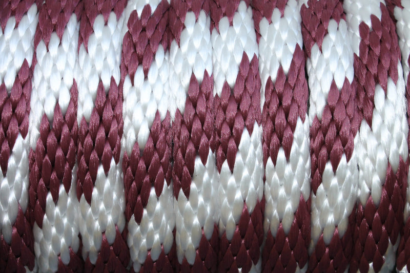Close up of the Burgundy and White Solid Braided Multifilament Polypropylene Rope