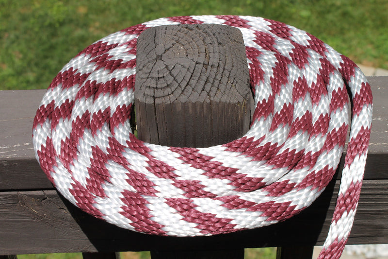 Burgundy and White Solid Braided Multifilament Polypropylene Rope on a post