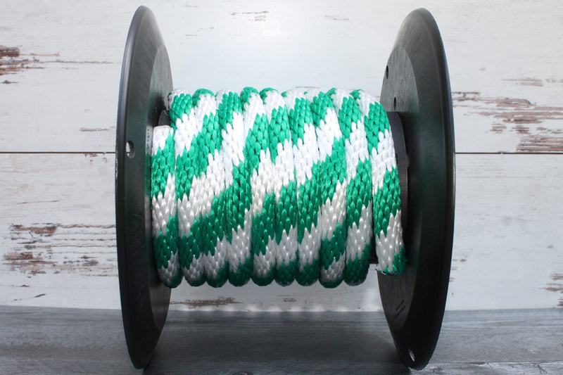 Green and White Solid Braided Multifilament Polypropylene Rope From Troyers Rope Company
