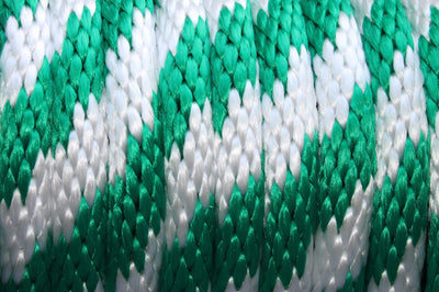 Close up of the Green and White Solid Braided Multifilament Polypropylene Rope